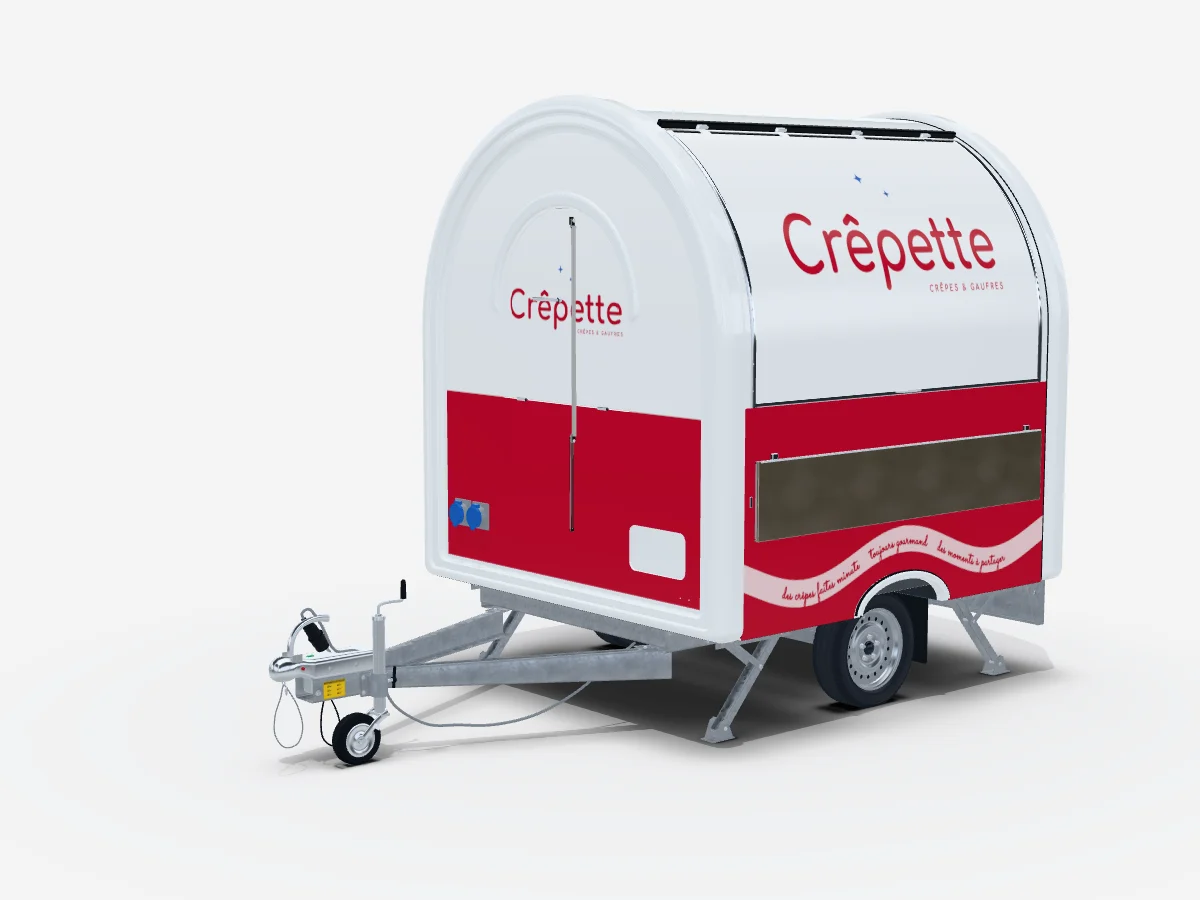 Covering food truck sur la remorque L’Essentiel AIR 220, aperçu 3D d’une crêperie