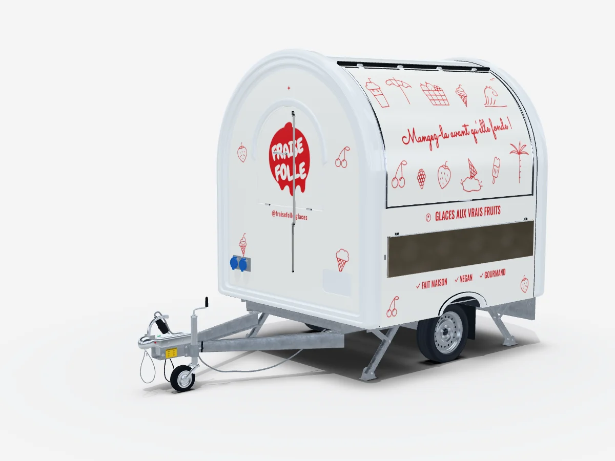 Covering food truck sur la remorque glace Frost AIR 220, aperçu 3D d’une enseigne de glaces